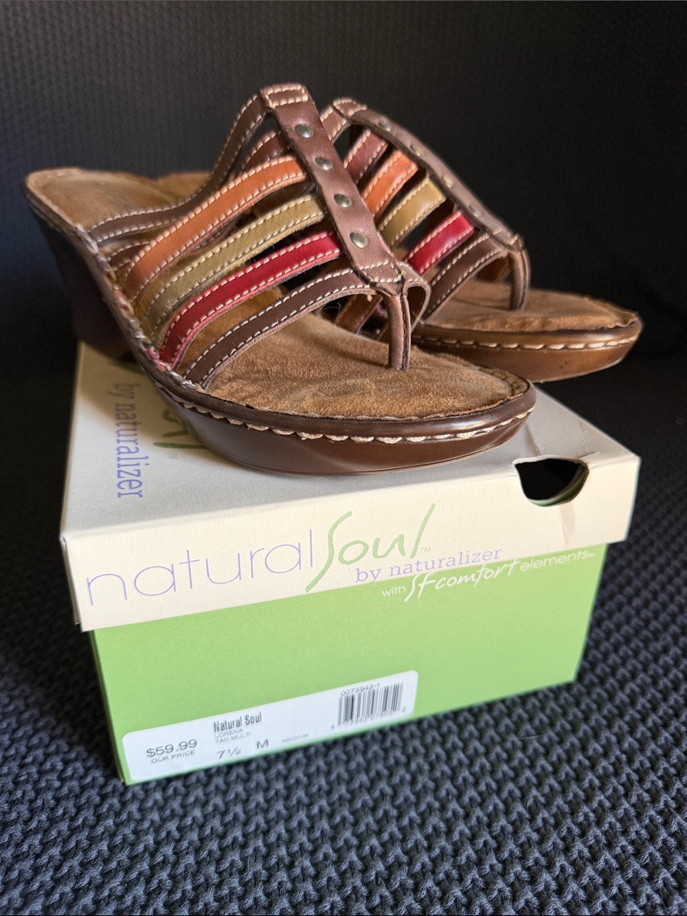 Natural Soul Naturalizer Brown Multi-Strip Wedge Mules sz7.5 (85)